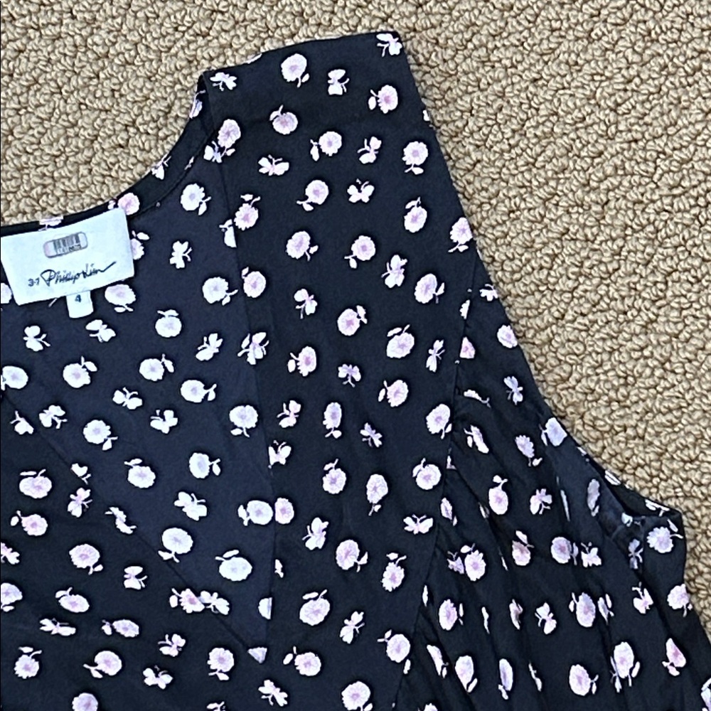 3.1 Phillip Lim Daisy Floral V-neck Gathered Dress size 4 Silk Asymmetrical Hem - Picture 5 of 17